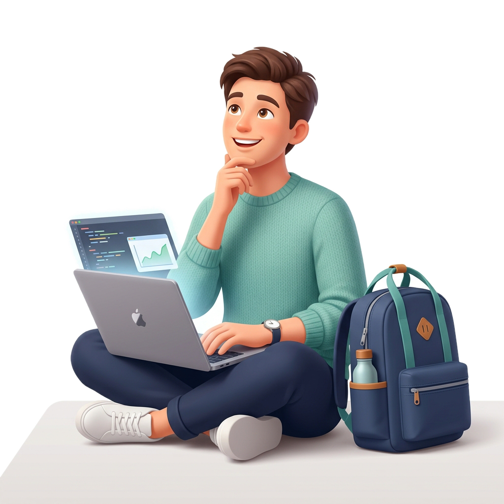 Friendly student with laptop and backpack exploring career possibilities